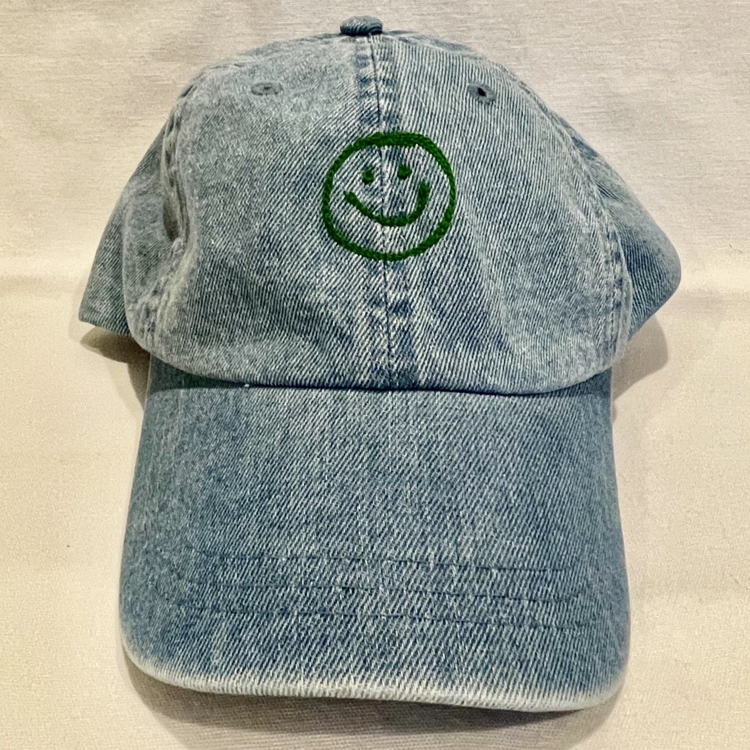Baseball Cap - Green Smiley Denim Baseball Cap - 4 DOTS Baseball Cap - Green Smiley Denim Baseball Cap - 4 DOTS