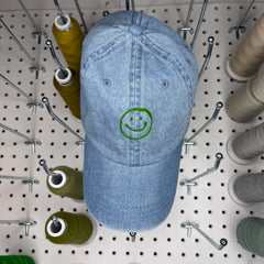 Green Smiley Denim Baseball Cap