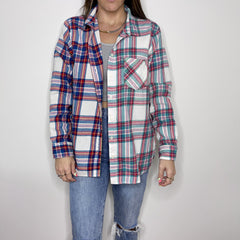 Denim Jacket - Medium - Red/Green/Yellow Two-Toned Flannel - 4 DOTS Denim Jacket - Medium - Red/Green/Yellow Two-Toned Flannel - 4 DOTS