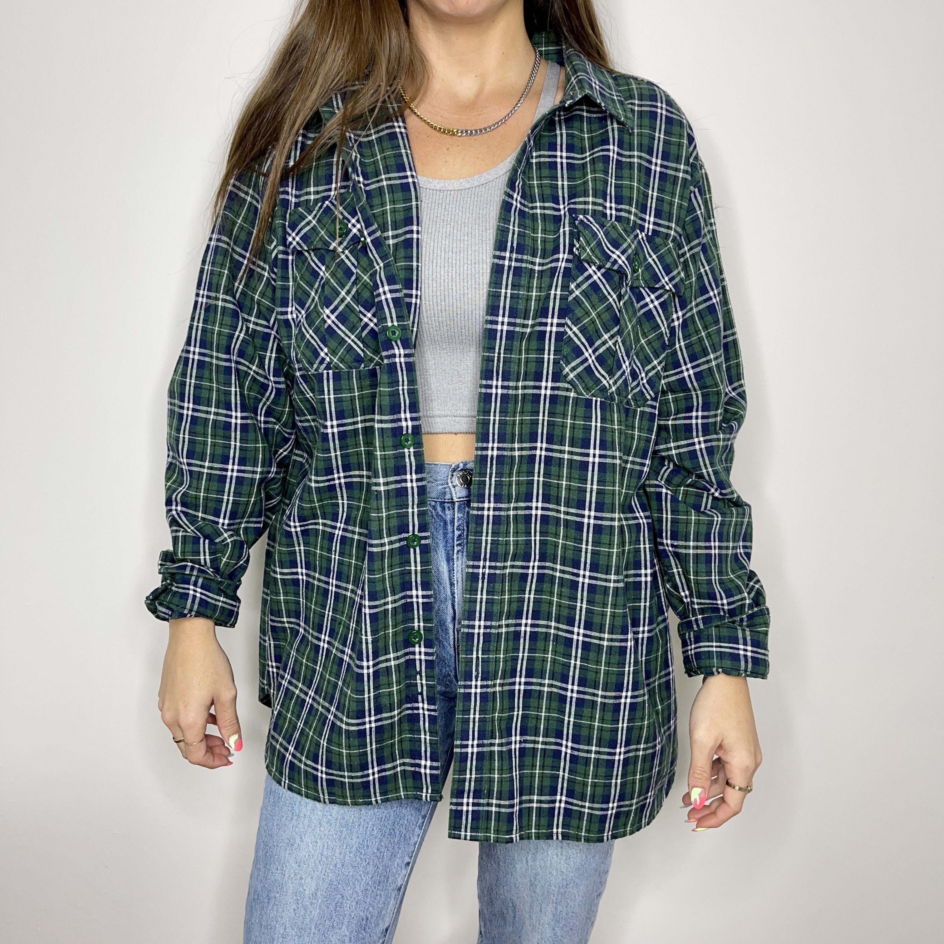 Denim Jacket - XL - Green/Navy Flannel - 4 DOTS Denim Jacket - XL - Green/Navy Flannel - 4 DOTS