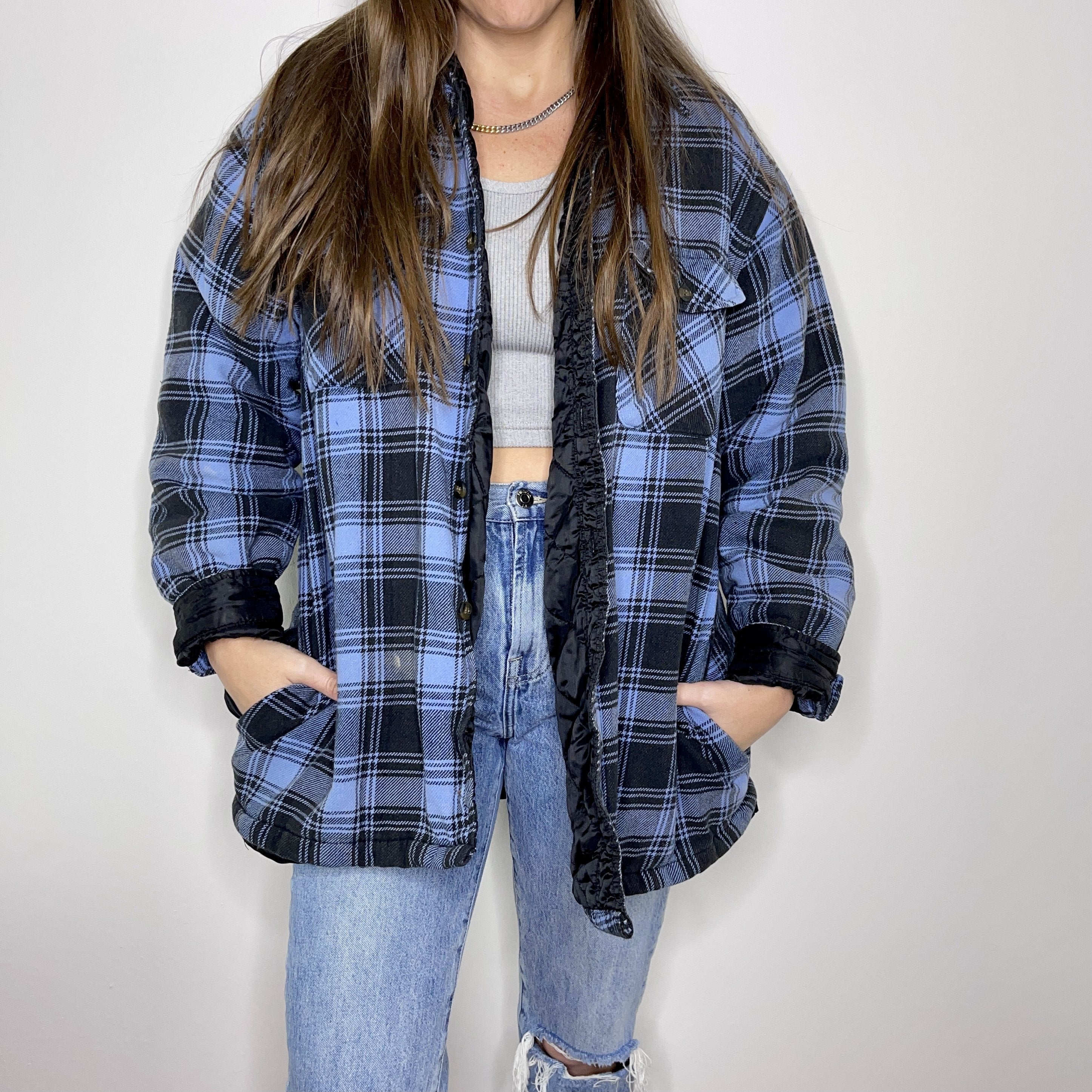 Flannel - XL - Light Blue/Navy Insulated Flannel - 4 DOTS Flannel - XL - Light Blue/Navy Insulated Flannel - 4 DOTS