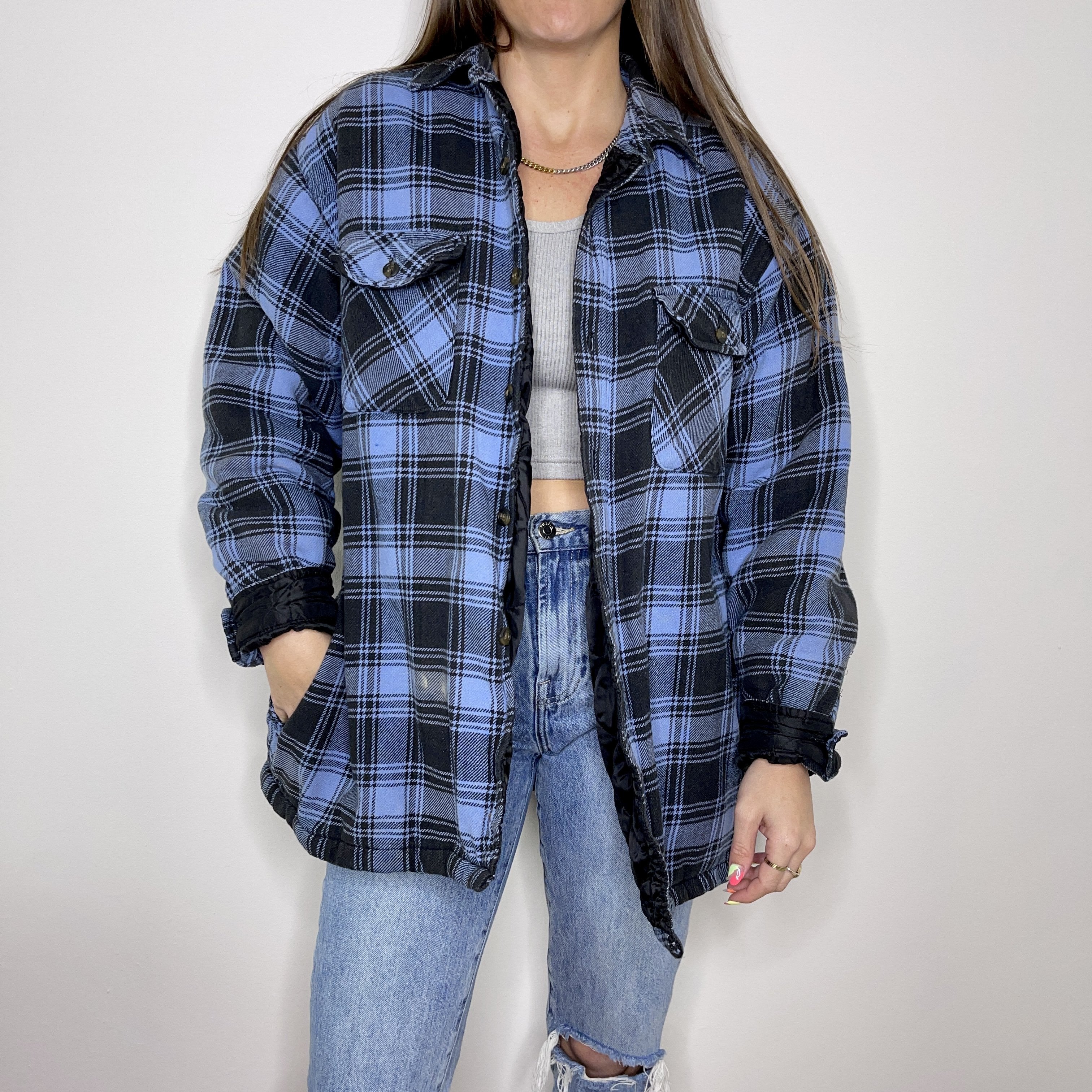 Flannel - XL - Light Blue/Navy Insulated Flannel - 4 DOTS Flannel - XL - Light Blue/Navy Insulated Flannel - 4 DOTS