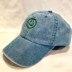 Green Smiley Denim Baseball Cap