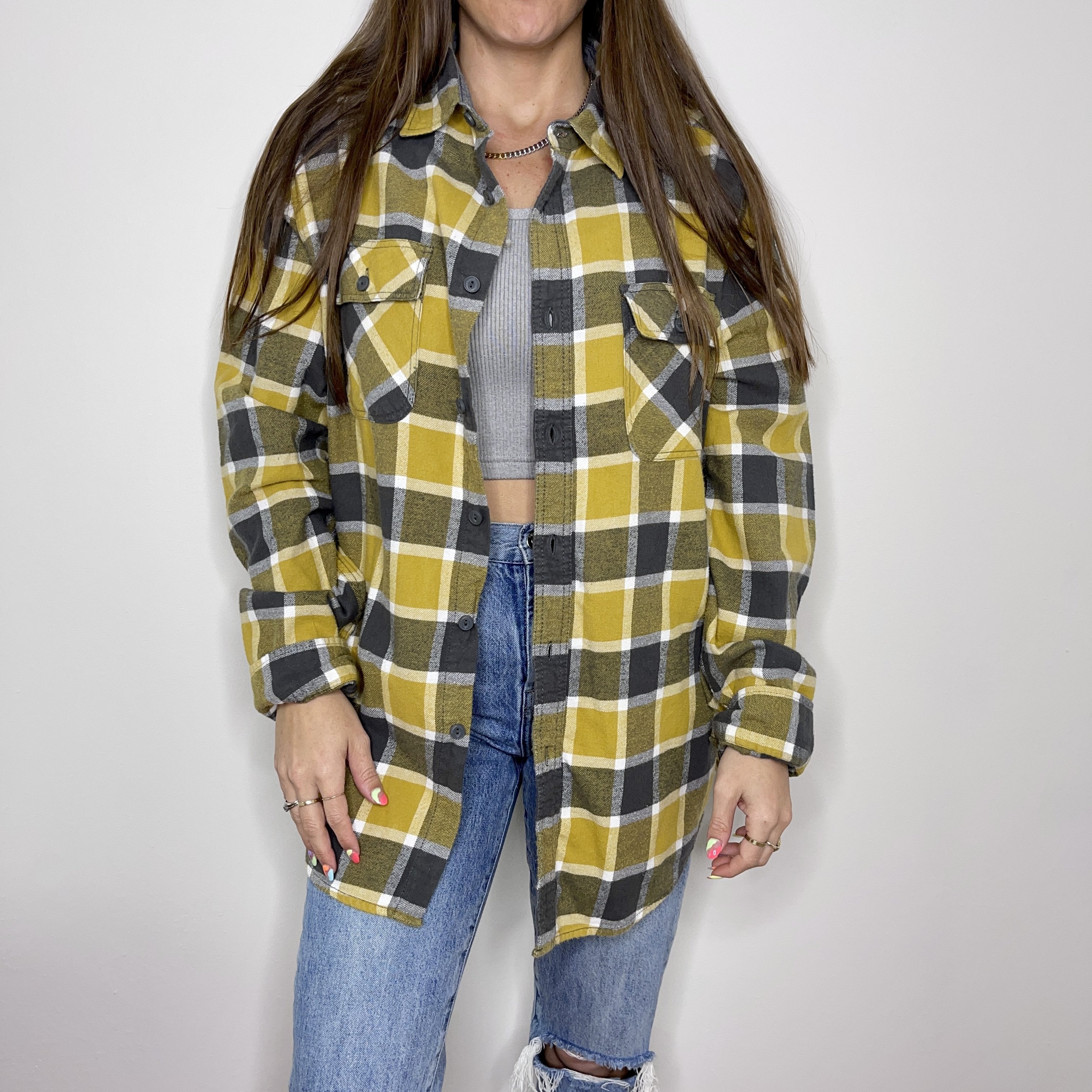 Flannel - L - Yellow/Grey Flannel - 4 DOTS