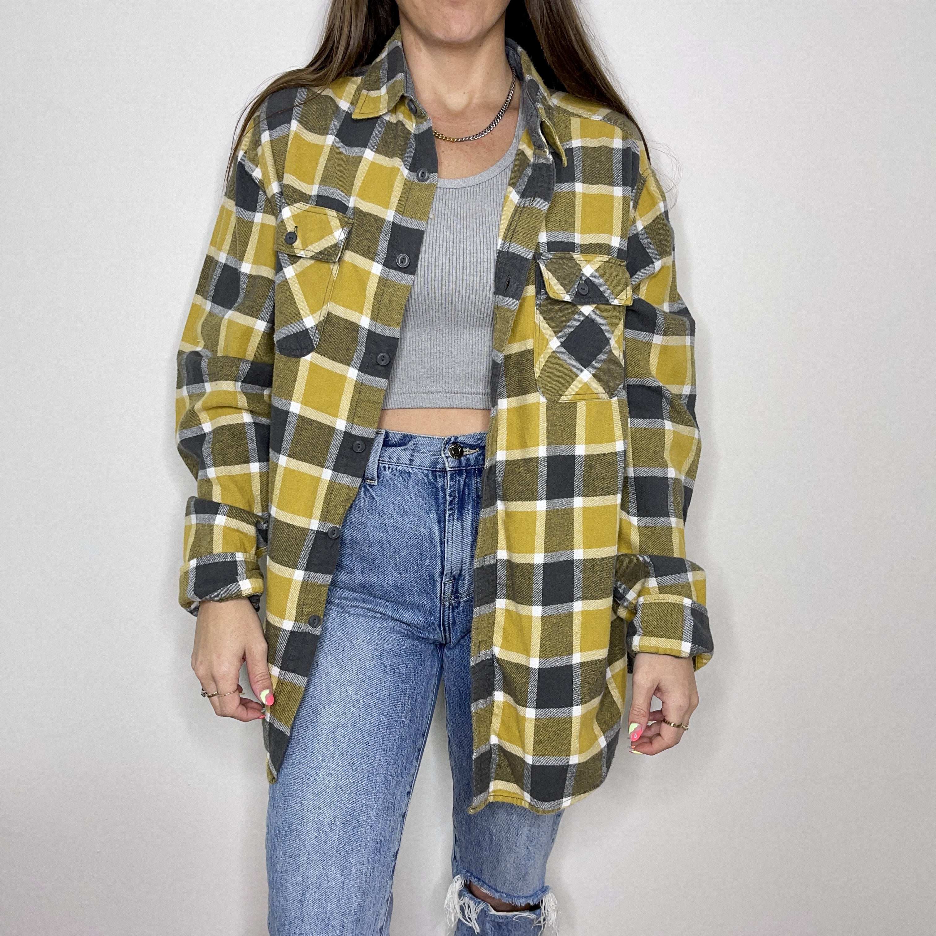 Flannel - L - Yellow/Grey Flannel - 4 DOTS