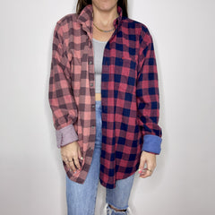 Denim Jacket - Large - Pink/Red/Navy Two-Toned Flannel - 4 DOTS