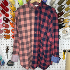Denim Jacket - Large - Pink/Red/Navy Two-Toned Flannel - 4 DOTS