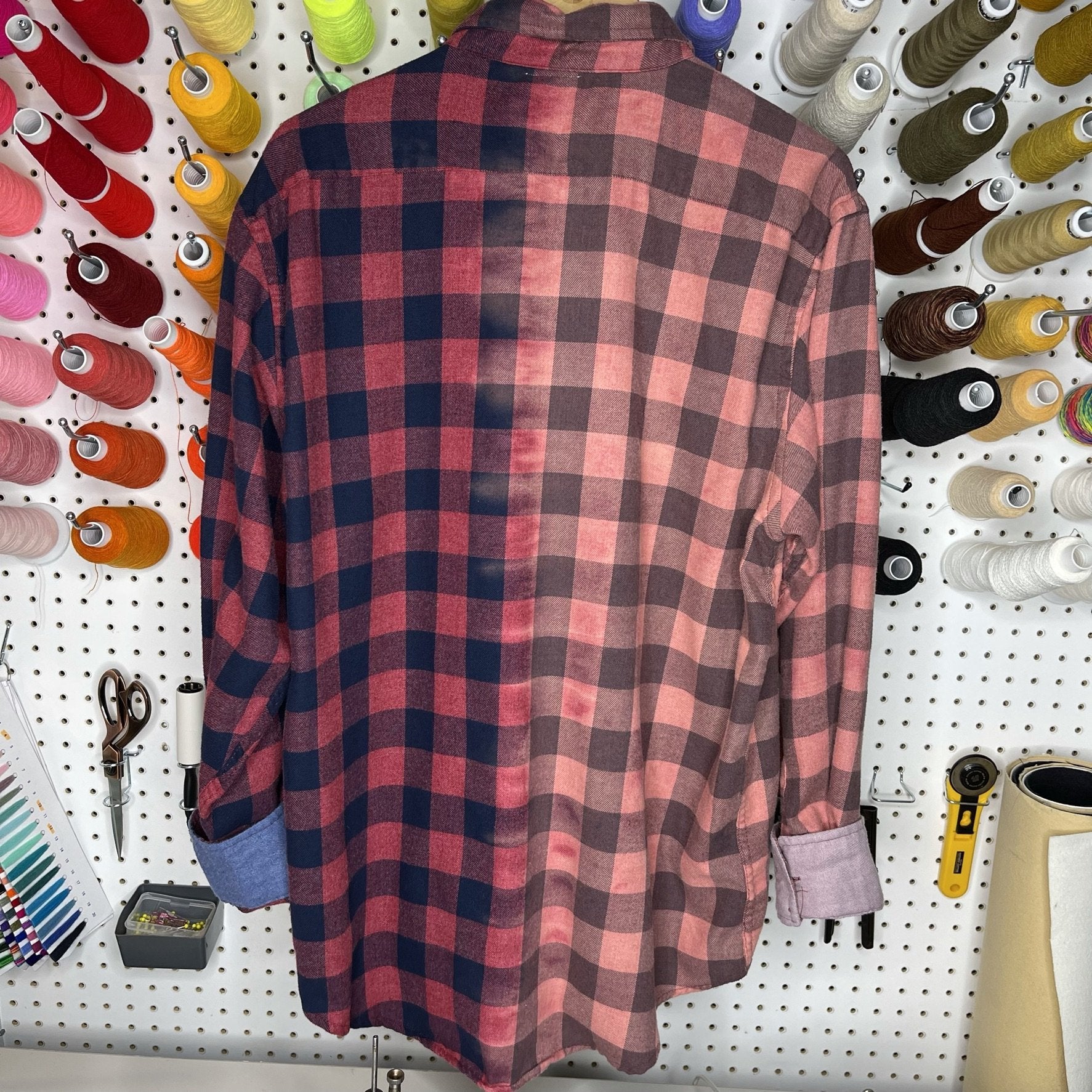 Denim Jacket - Large - Pink/Red/Navy Two-Toned Flannel - 4 DOTS