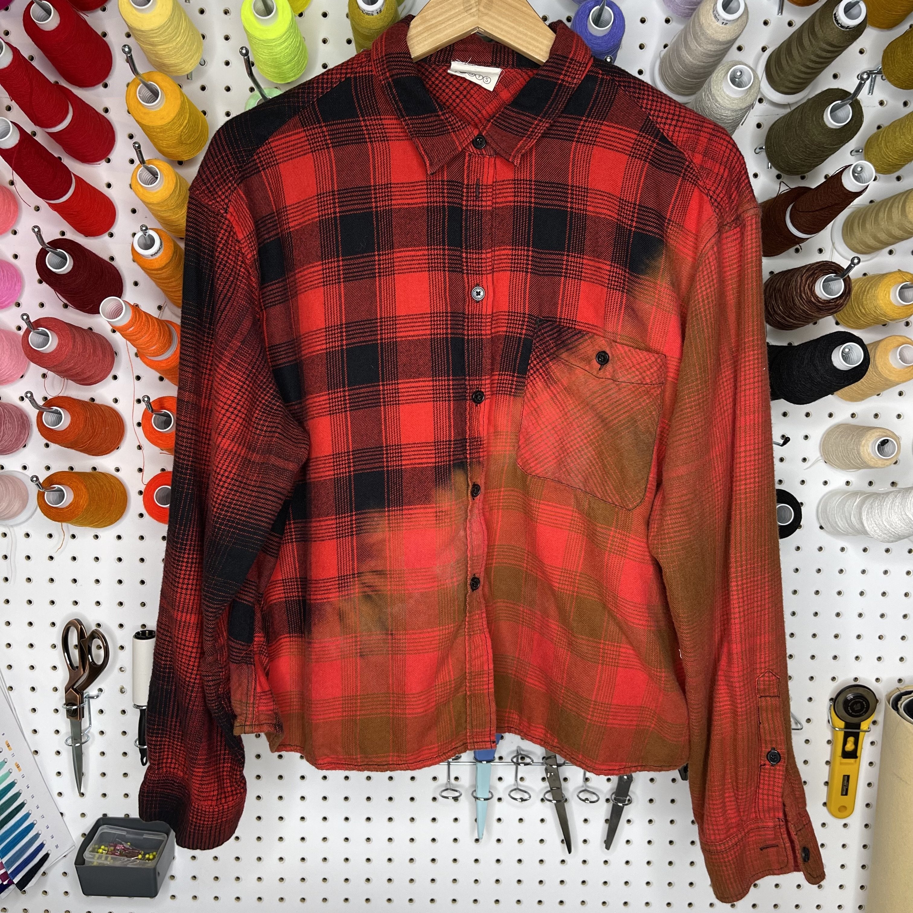 Denim Jacket - Medium - Red/Black Two-Toned Flannel - 4 DOTS