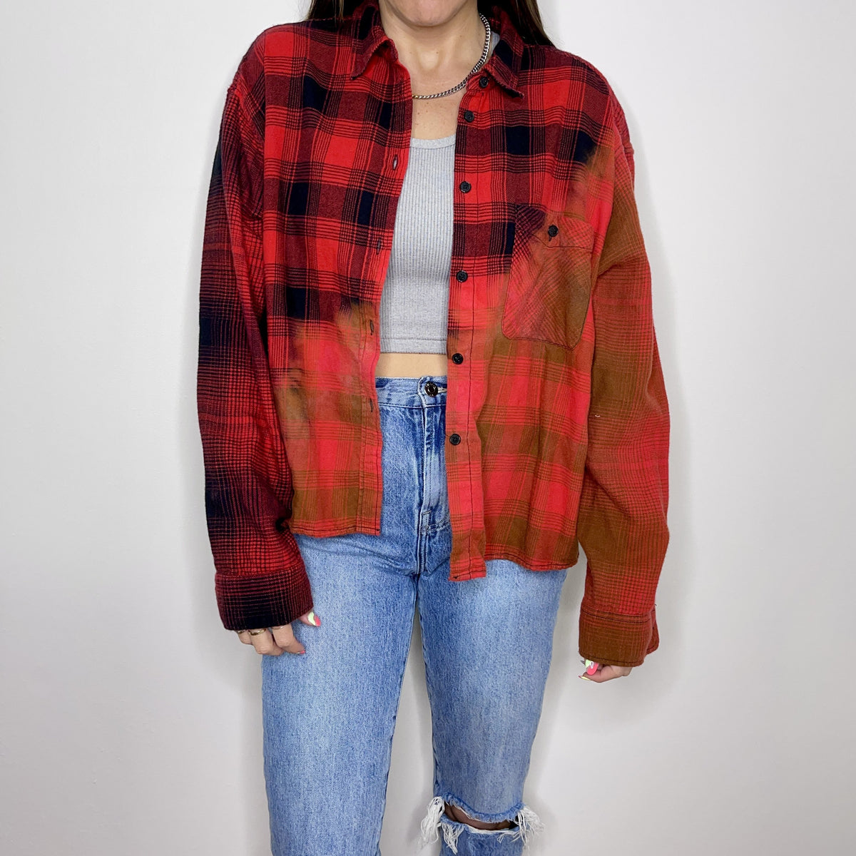 Denim Jacket - Medium - Red/Black Two-Toned Flannel - 4 DOTS