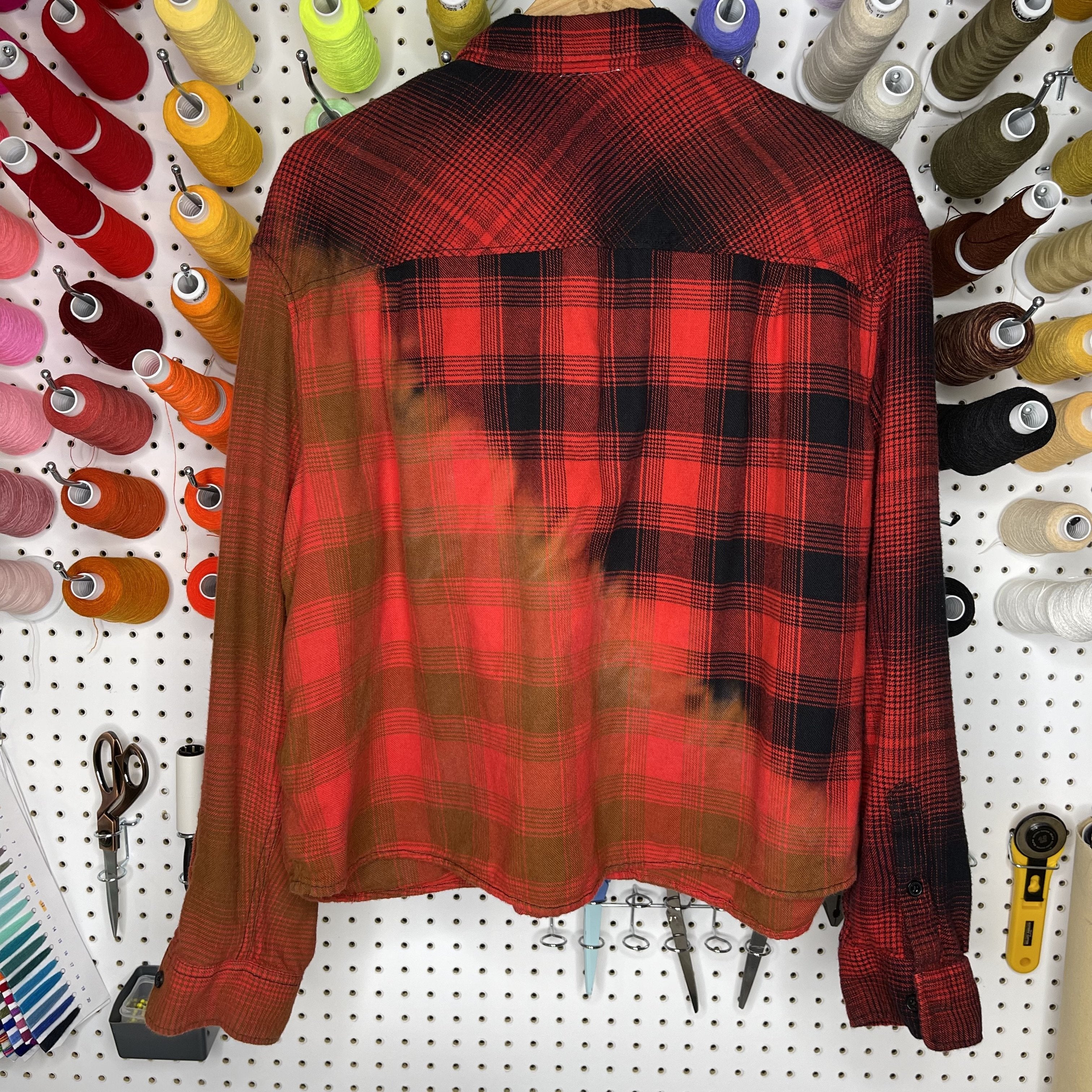 Denim Jacket - Medium - Red/Black Two-Toned Flannel - 4 DOTS