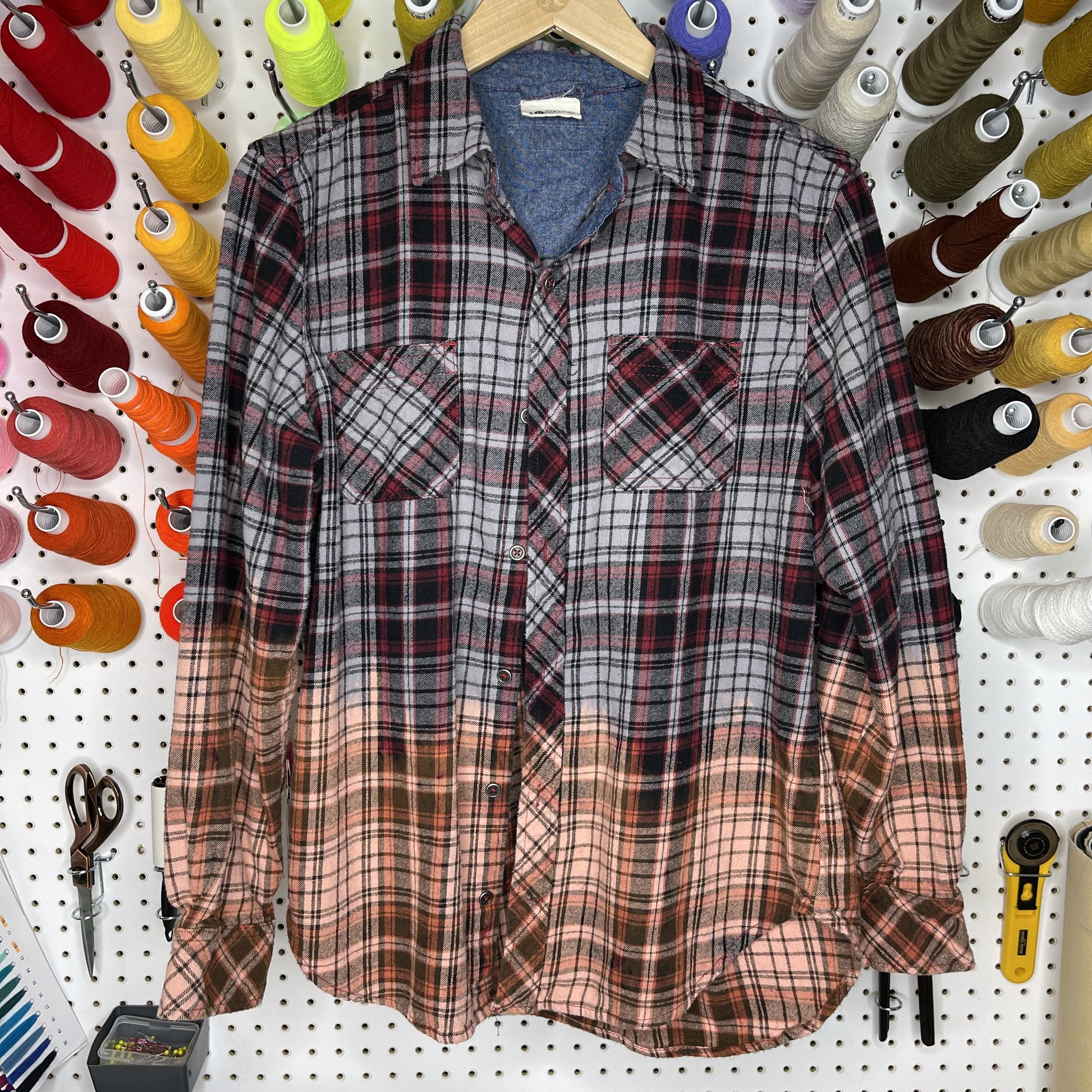 Flannel - Small - Black/Grey/Red Dip Dye Flannel - 4 DOTS
