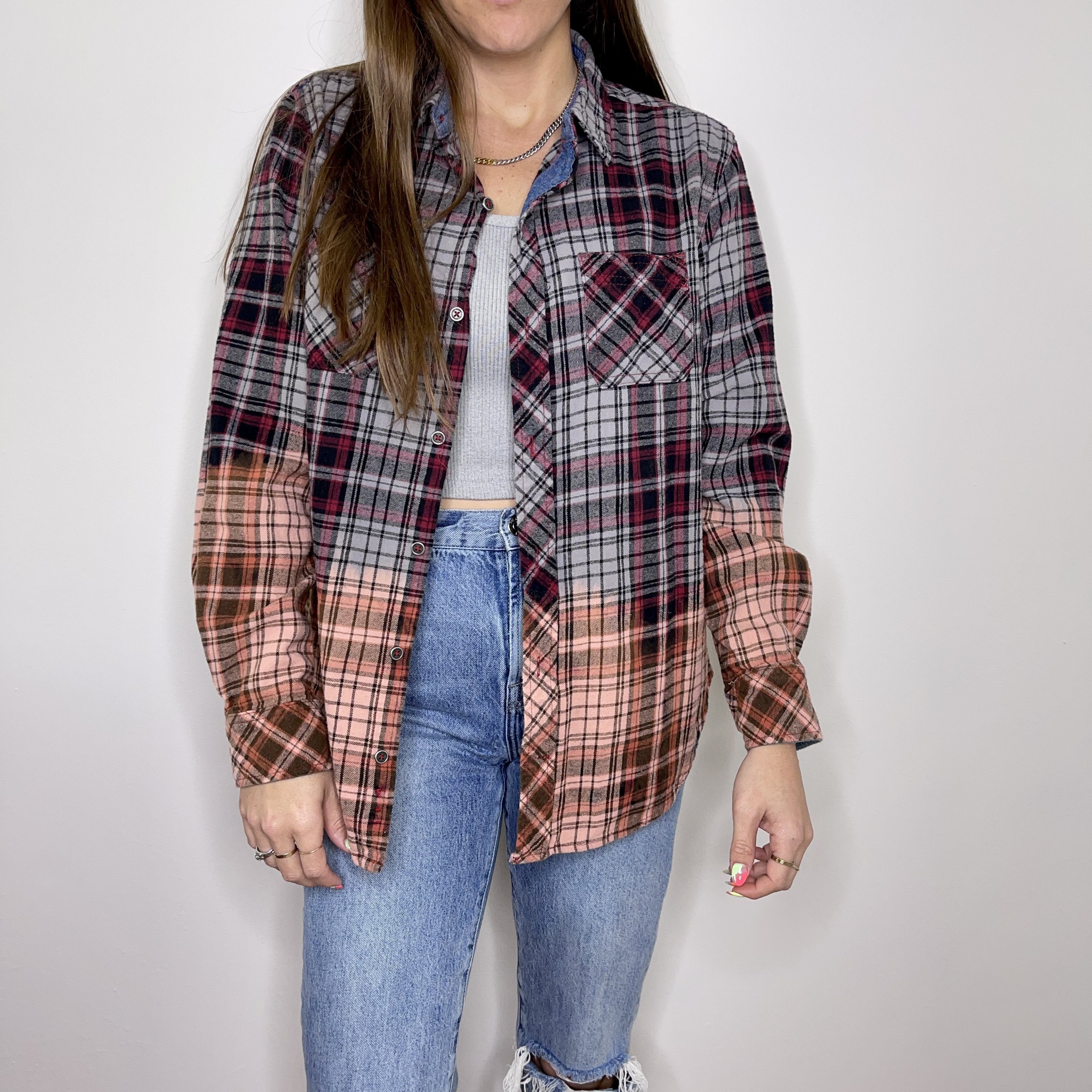 Flannel - Small - Black/Grey/Red Dip Dye Flannel - 4 DOTS