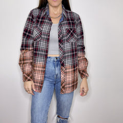 Flannel - Small - Black/Grey/Red Dip Dye Flannel - 4 DOTS