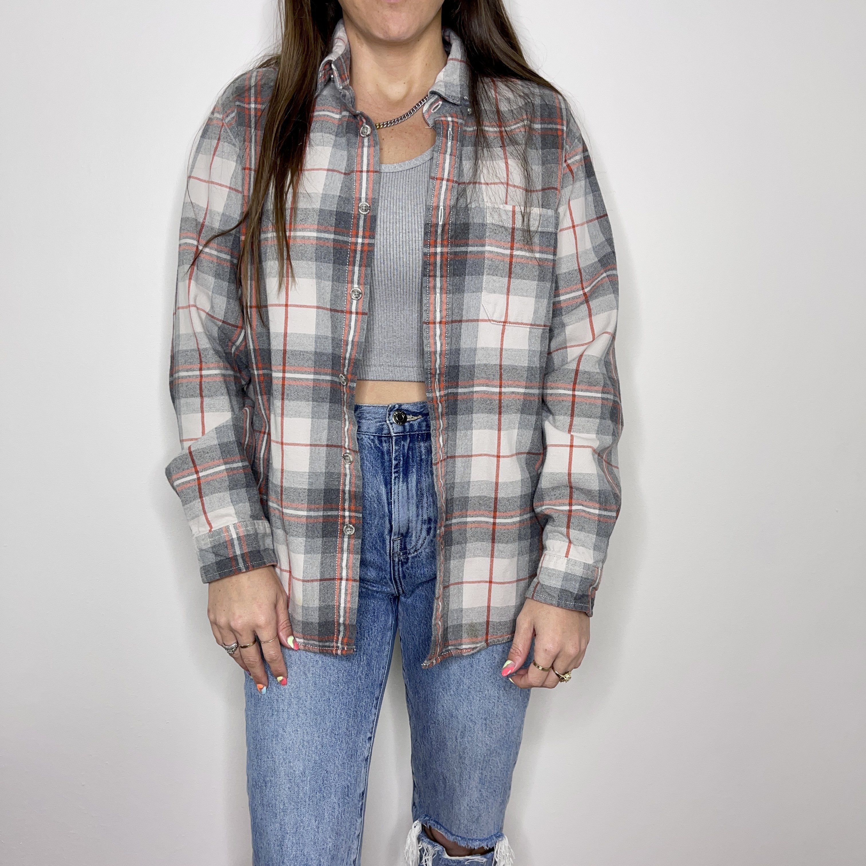 Flannel - Small - Grey/Orange/White Flannel - 4 DOTS
