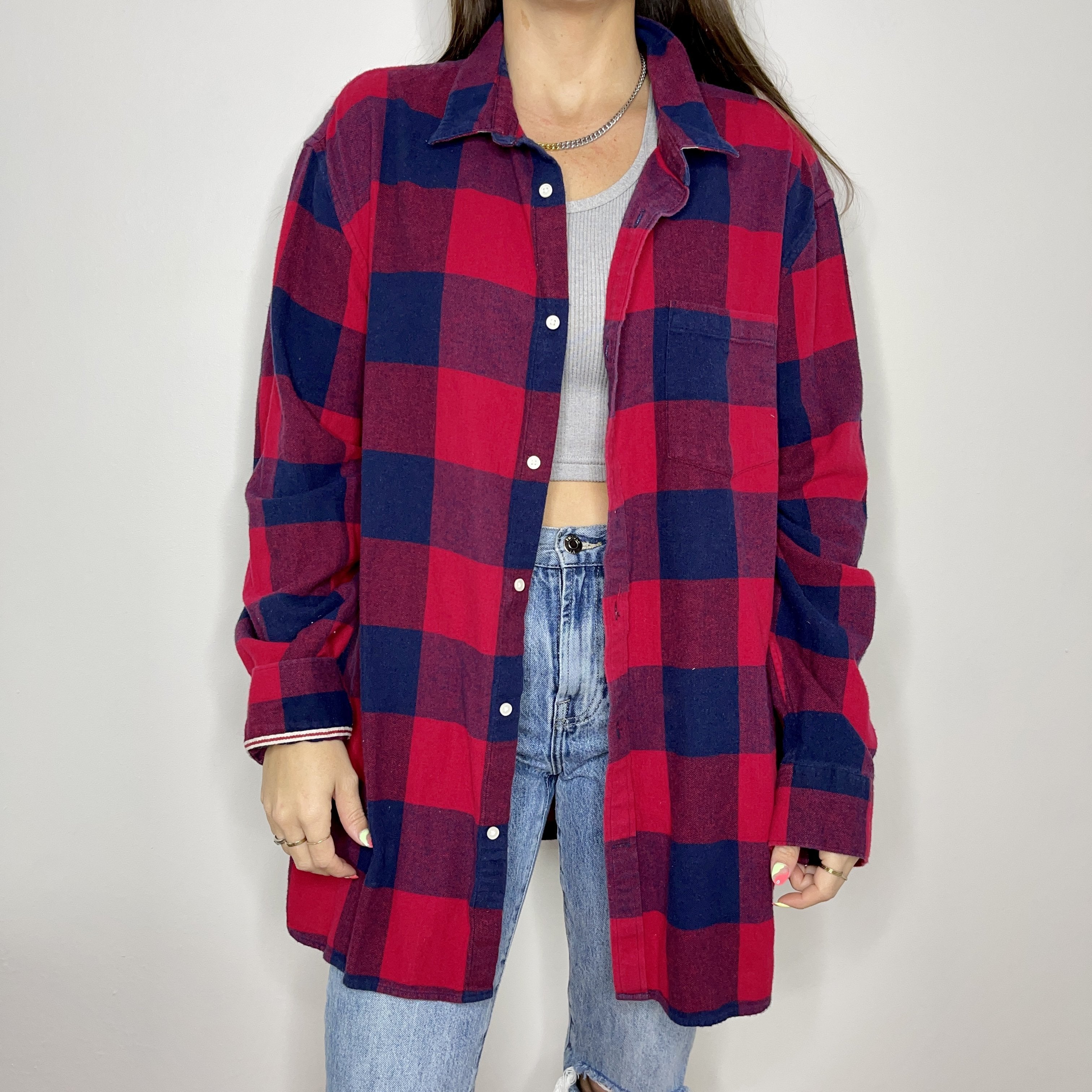 Flannel - XXL - Red/Navy Blue Flannel - 4 DOTS
