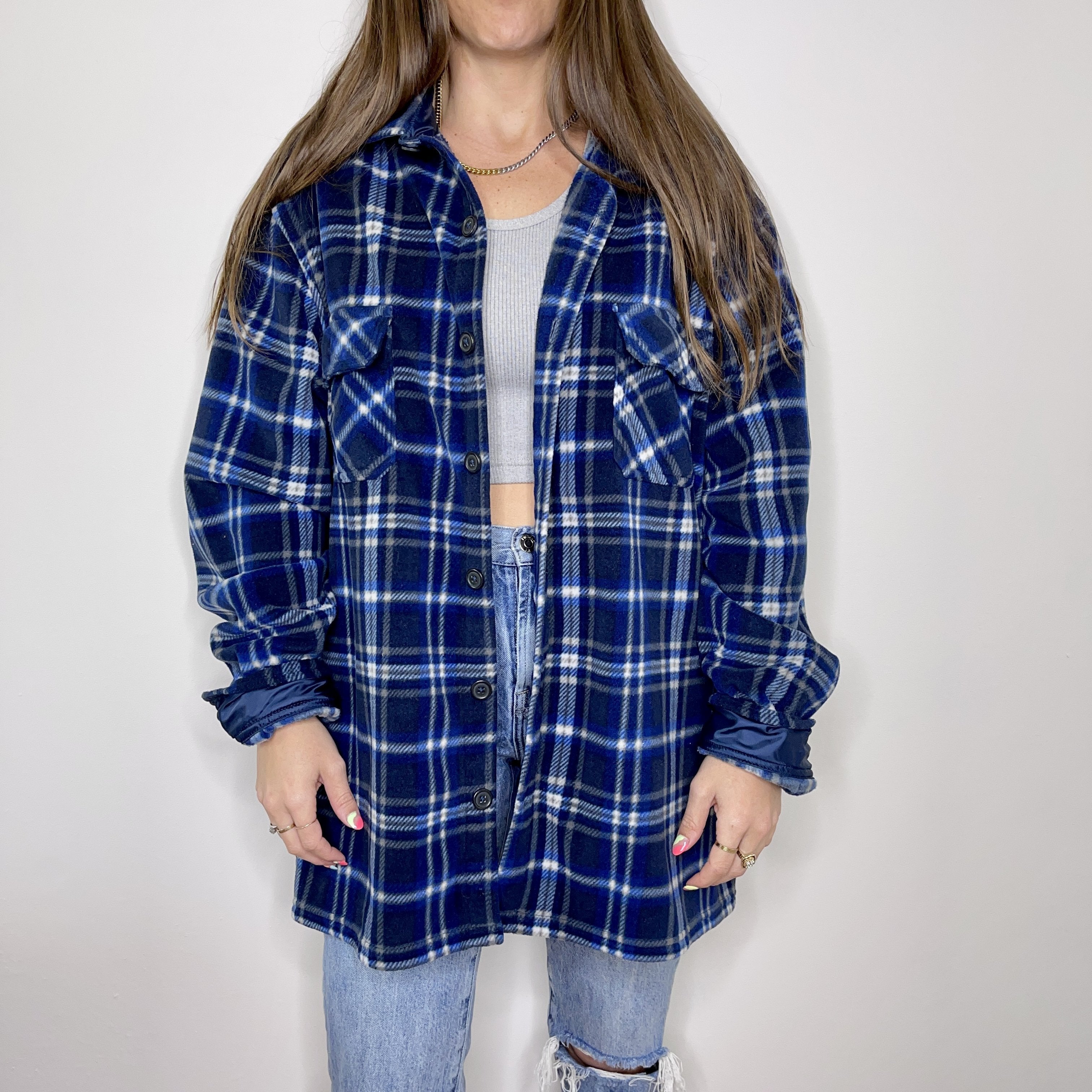 Flannel - XXL - Royal Blue/Navy Fleece Button Up - 4 DOTS
