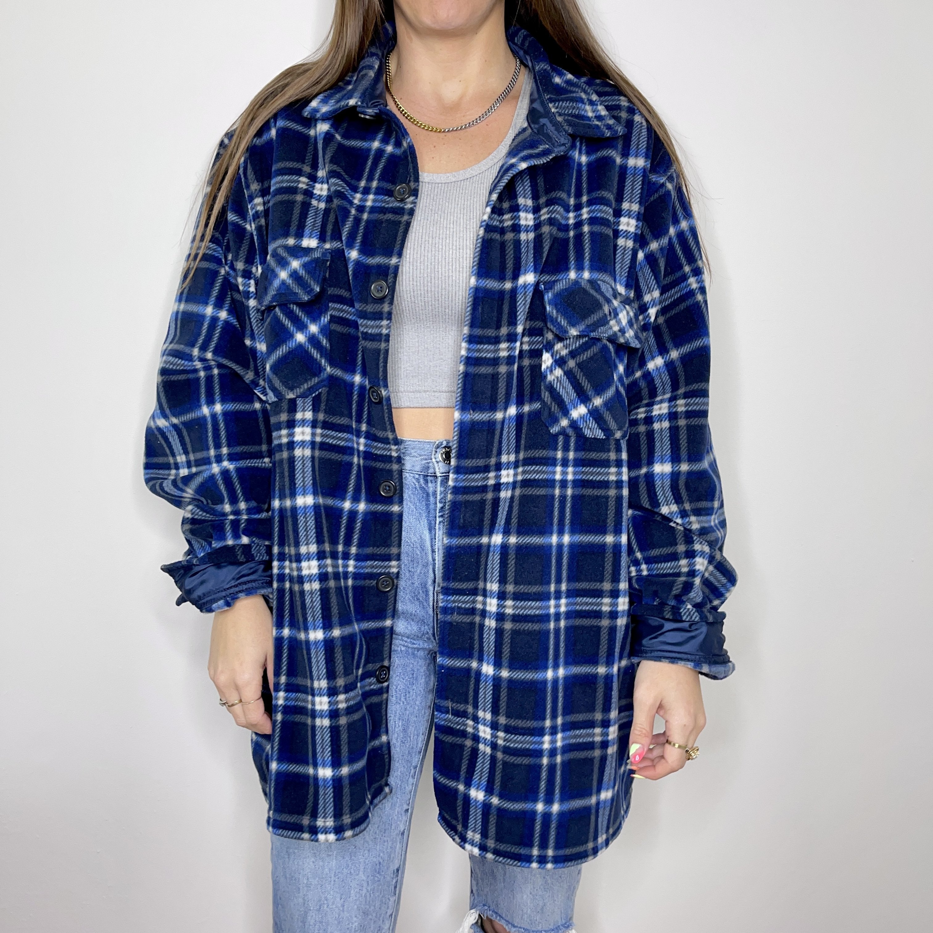 Flannel - XXL - Royal Blue/Navy Fleece Button Up - 4 DOTS